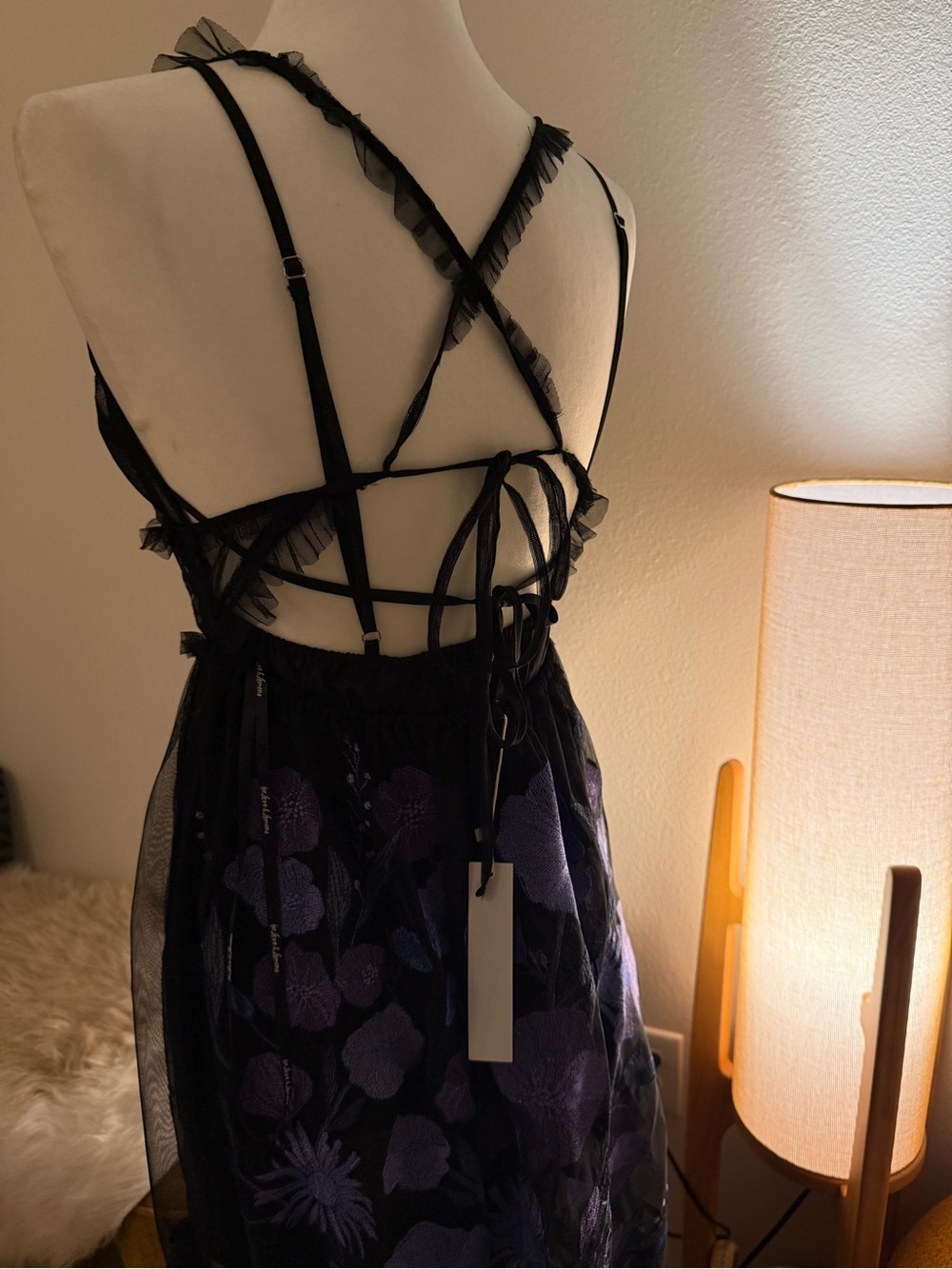 For Love & Lemons Black Maxi Dress with Purple Floral Embroidery - Picture 9 of 9
